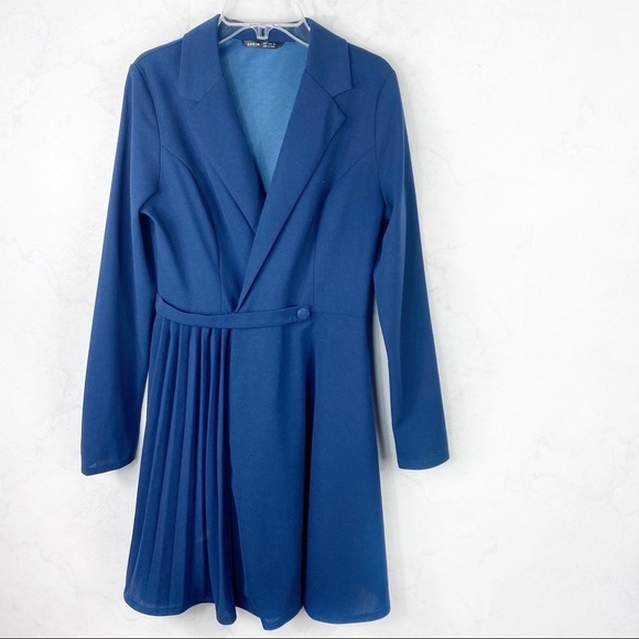 [Shein] Navy Pleated Blazer Dress - Picture 2 of 8